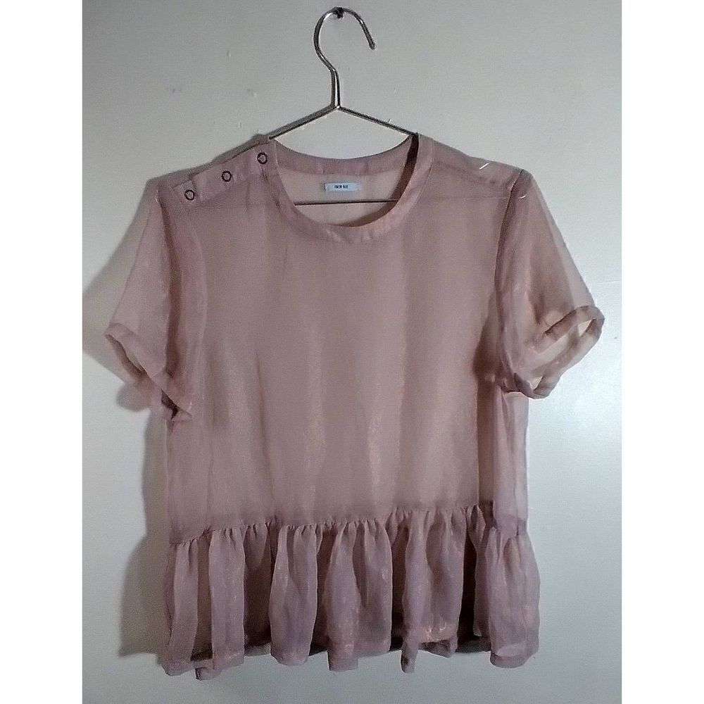 KIMCHI BLUE Free Size Small Ruffle Top Sheer Pale Pink